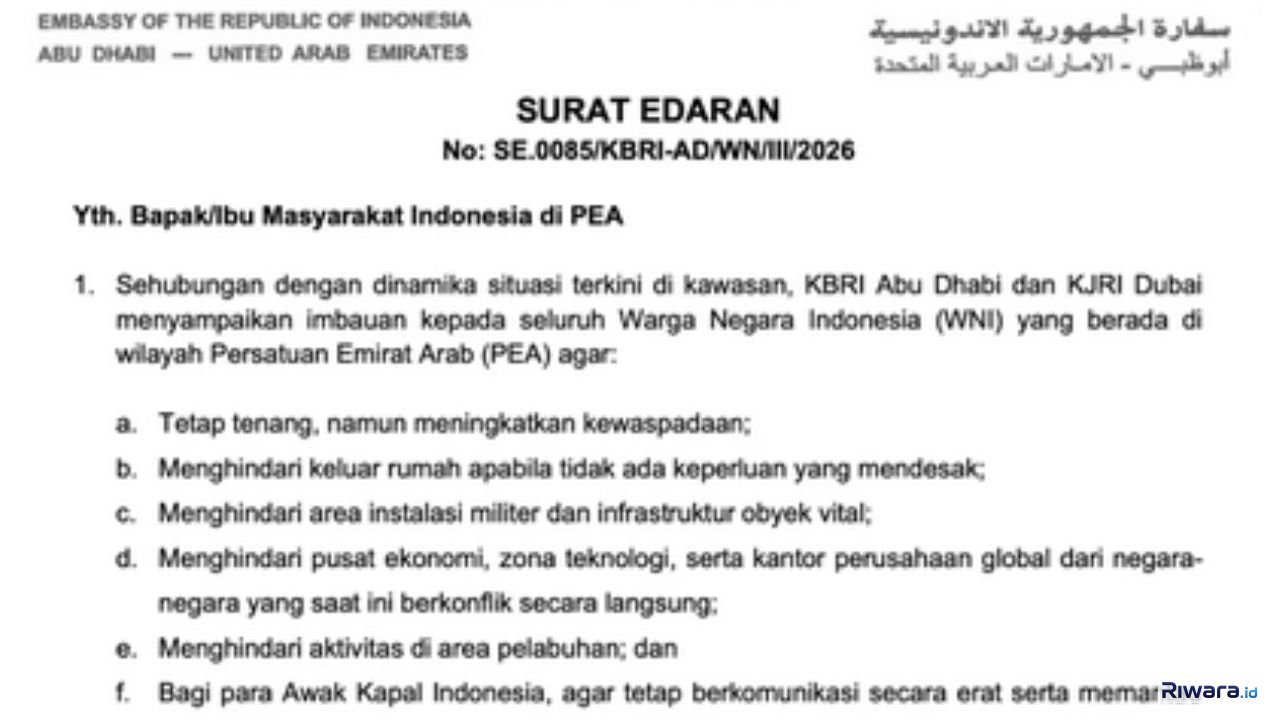 Surat Edaran KBRI Abu Dhabi Sehubungan dengan situasi terkini